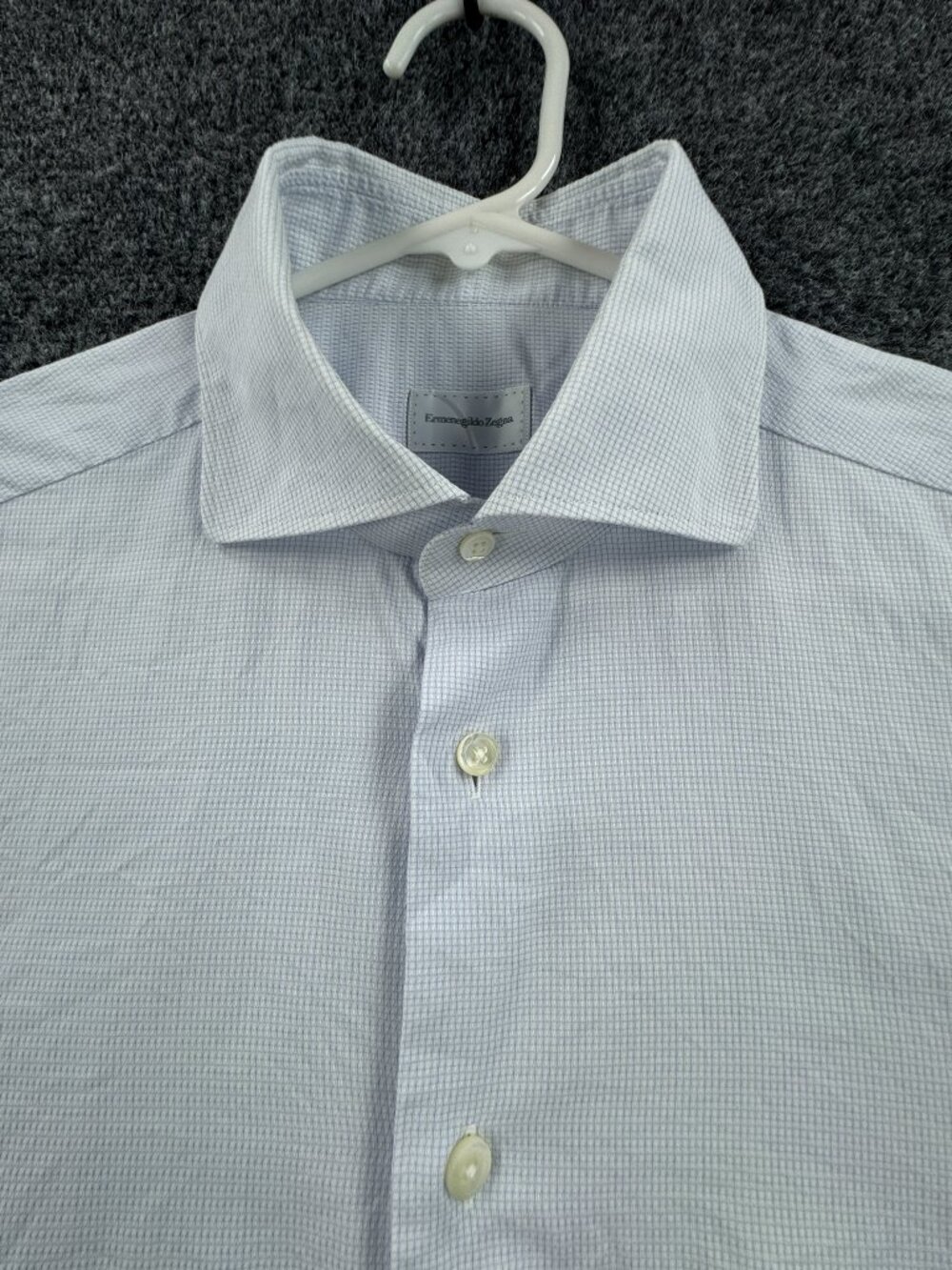 Ermenegildo Zegna Slim White Blue 16 Check Mens Italian Shirt Cotton Button Up